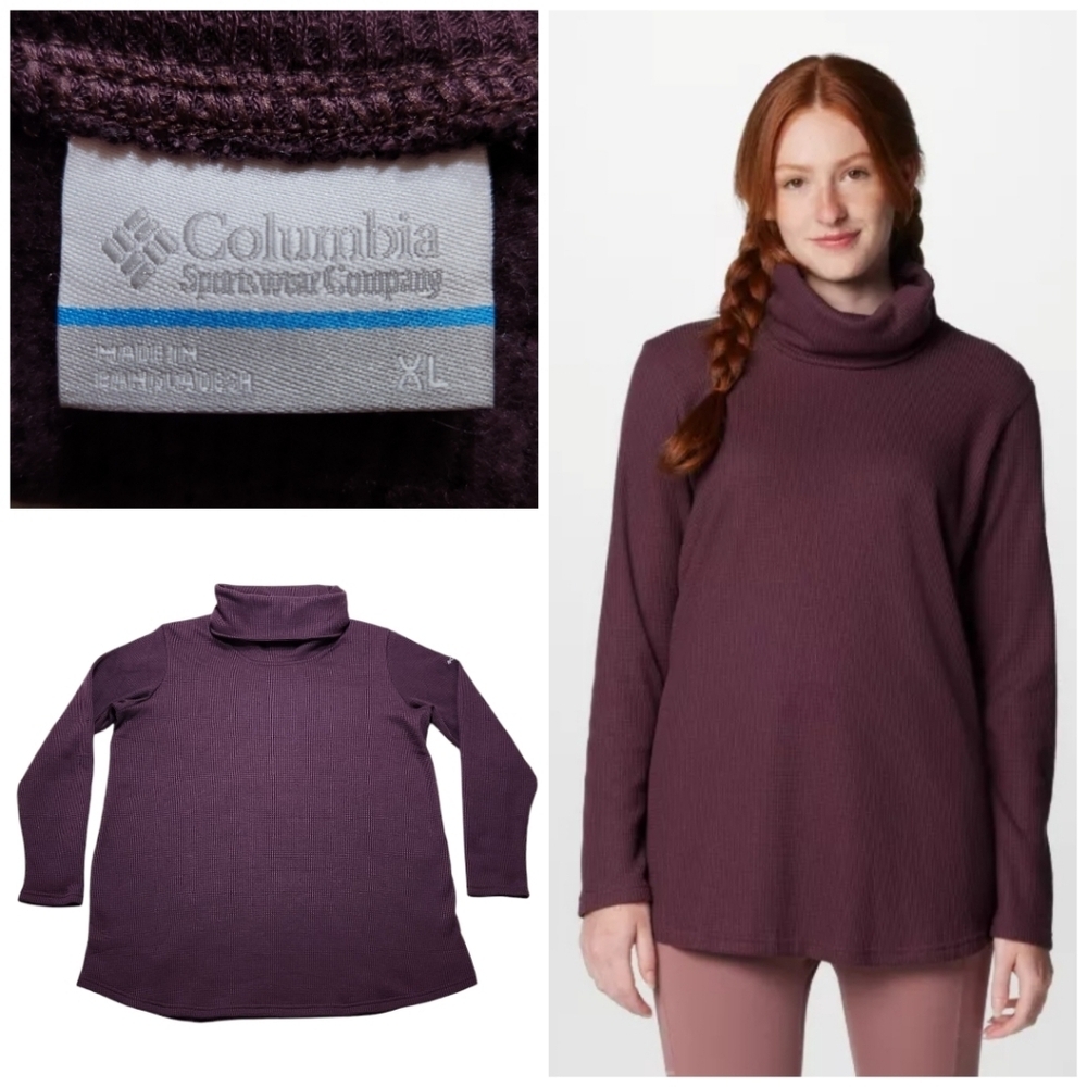 Columbia Women's Holly Hideaway Waffle Cowl Neck Pullover Sweater Plum Purple XL